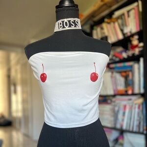 White Red Strapless Crop Top